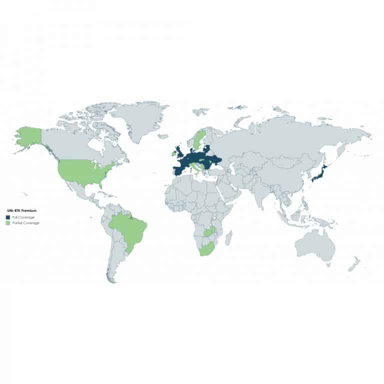 Mapa de cobertura mundial de la prima UNI-RTK
