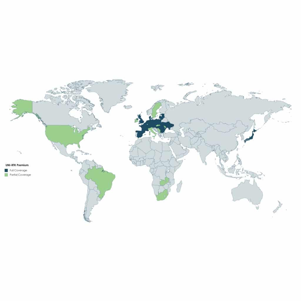 UNI-RTK Premium worldwide coverage map