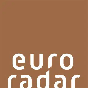 Euroradar logo, white lowercase text on a brown square background