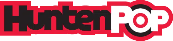 HuntenPOP logo in bold black and white lettering with a red outline