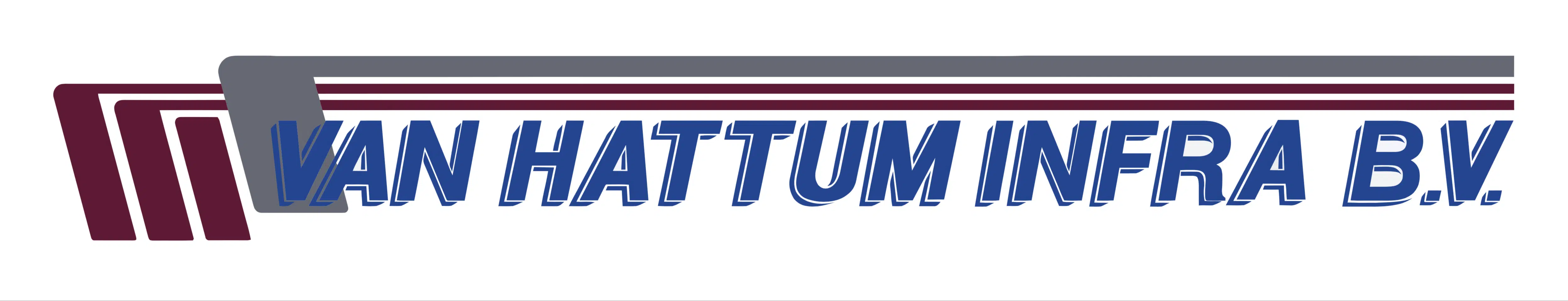 Van Hattum Infra B.V. logo with blue italic lettering and dark red and grey stripes
