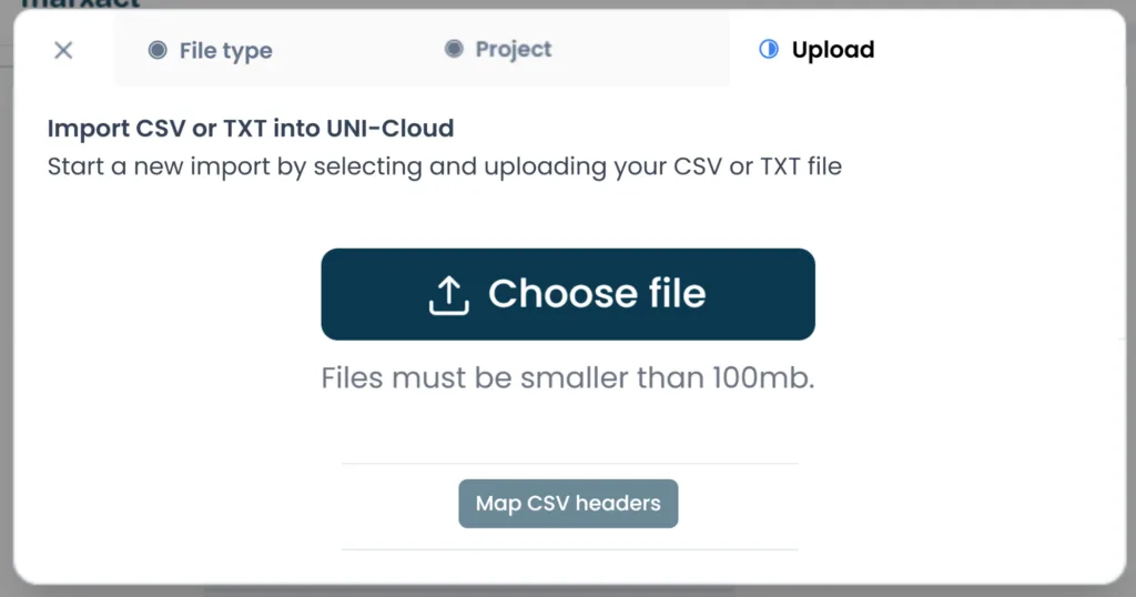 Importing a CSV file with coordinates into UNI-Cloud