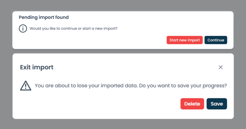 Paso de guardar y cerrar en el UNI-Cloud Import Assistant, la importación queda como borrador