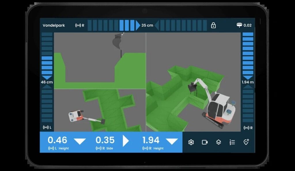 UNI-Machine on the cab tablet showing the design surface and the position of the bucket